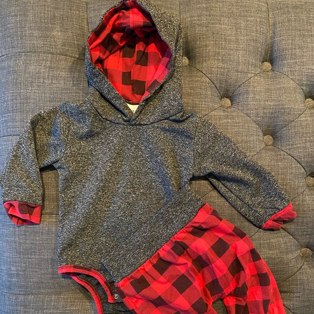 Baby outfit plaid pants and hoodie